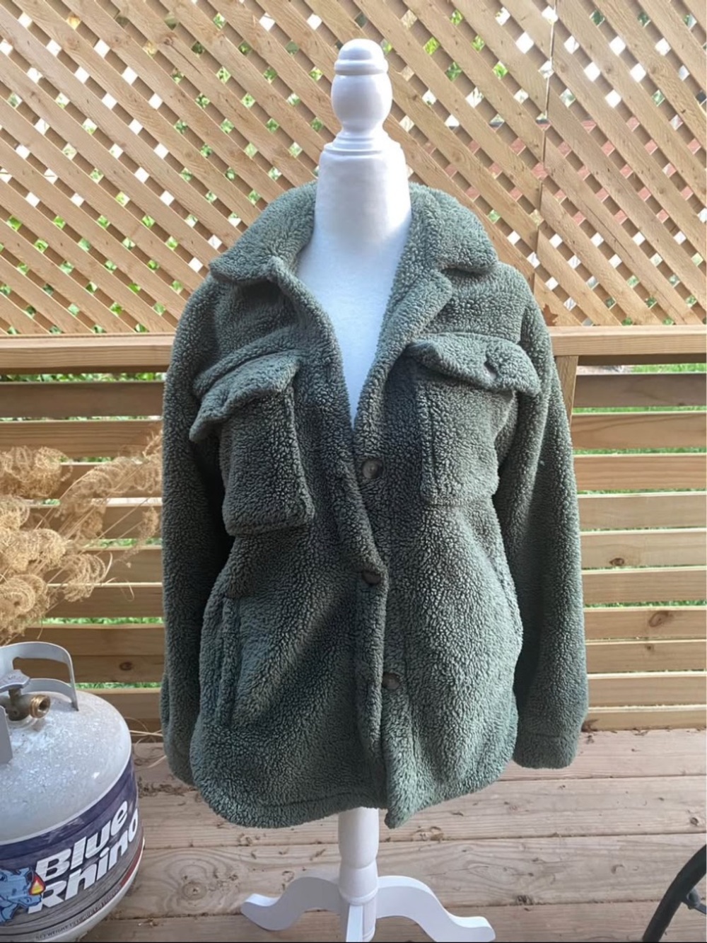 Natural Reflections Olive Green Sherpa Button-Front Jacket